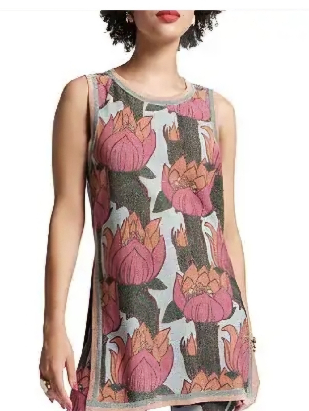 Francis Valentine Floral Pink Sleeveless Women's Tank Top Size L NWT